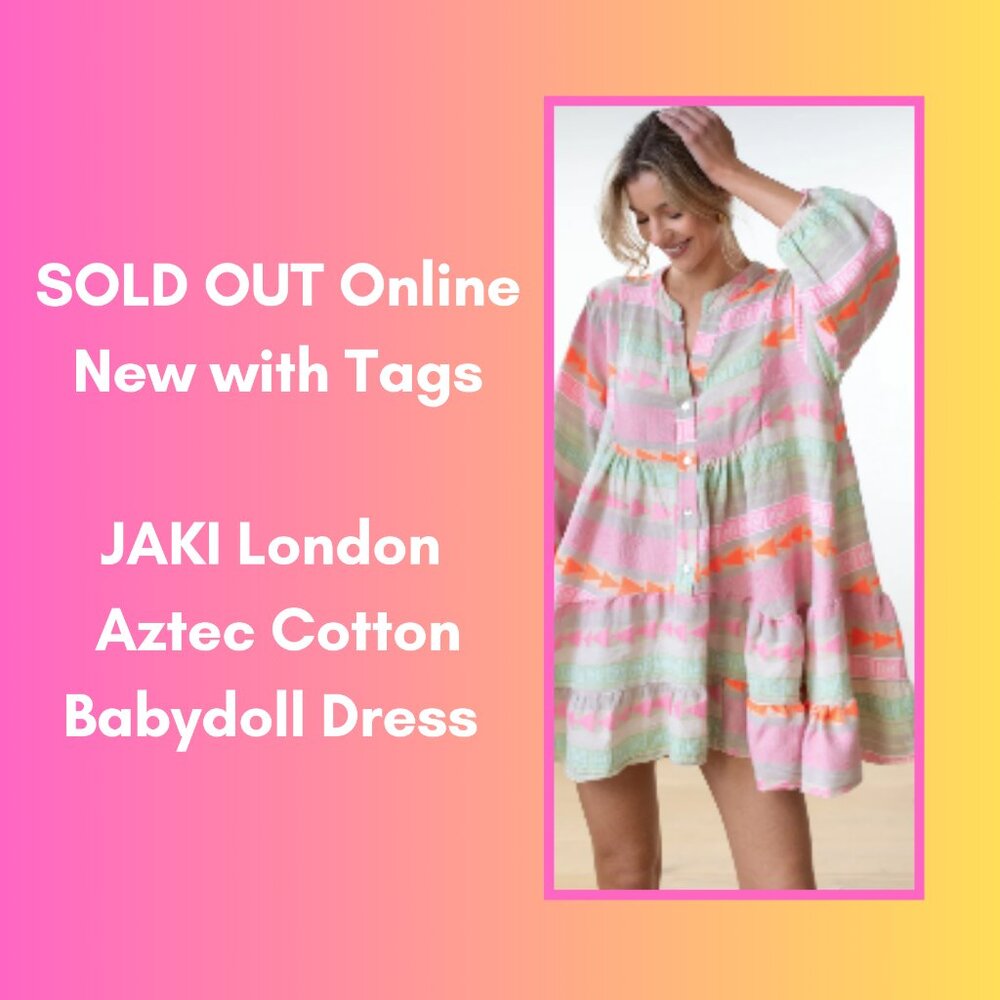 Brand-New With Tags JAKI LONDON Aztec Cotton Short Dress | Pink/Orange